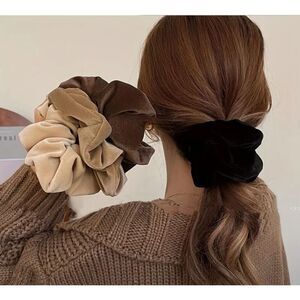 Luxe Neutral Velvet Oversized Scrunchie Set (4-Piece)